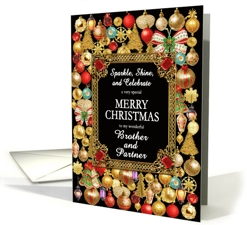 Brother and his Partner Merry Christmas with Ornaments card (1885588)