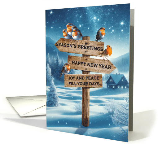 Seasons Greetings Christmas Robins on a Signpost card (1887896)