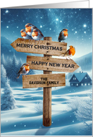 Add a Name Christmas Robins on a Signpost card