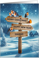 Friend Christmas Robins on a Signpost card
