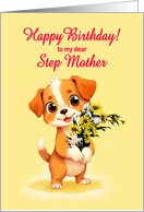 Step Mother Birthday Puppy and Flowers card