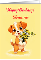 Add A Name Birthday Puppy and Flowers card