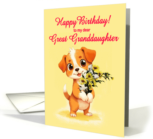 Great Granddaughter Birthday Puppy and Flowers card (1906926)