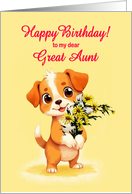 Great Aunt Birthday Puppy and Flowers card