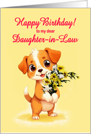 Daughter In Law Birthday Puppy and Flowers card