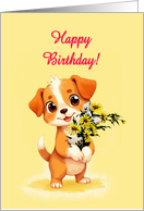 Happy Birthday Puppy and Flowers card