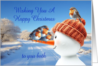 To You Both Robins and Snowman Christmas card