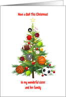 Sister and her Family Christmas Tree Decorated With Sports Balls card