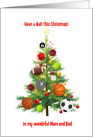 Mum and Dad Christmas Tree Decorated With Sports Balls card
