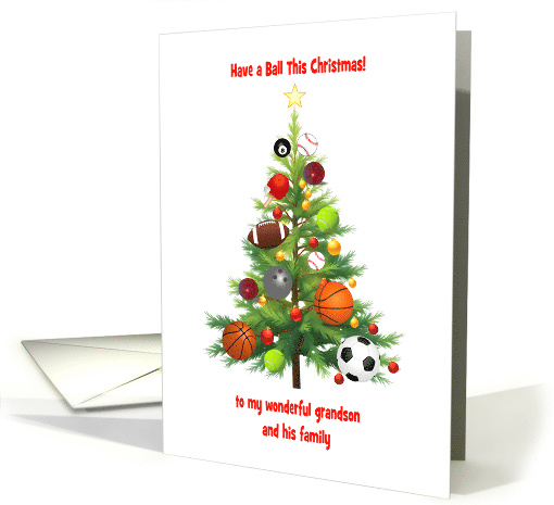 Grandson and Family Christmas Tree Decorated With Sports Balls card