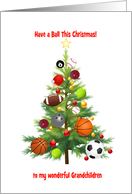 Grandchildren Christmas Tree Decorated With Sports Balls card