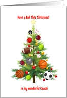 Cousin Christmas Tree Decorated With Sports Balls card