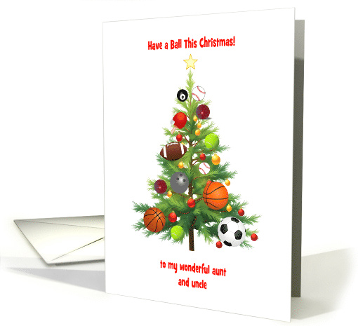 Aunt and Uncle Christmas Tree Decorated With Sports Balls card
