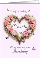 Cousin Birthday Roses Heart card