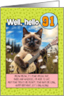 91 Years Old Happy Birthday Siamese Cat Playing Guitar card