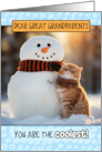 Great Grandparents Thinking of You Ginger Cat and Snowman card