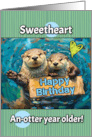 Sweetheart Happy Birthday Otters with Birthday Sign card
