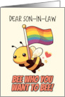 Son in Law Happy Pride Kawaii Bee with Rainbow Flag card