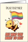 Partner Happy Pride Kawaii Bee with Rainbow Flag card