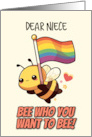 Niece Happy Pride Kawaii Bee with Rainbow Flag card