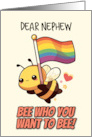 Nephew Happy Pride Kawaii Bee with Rainbow Flag card