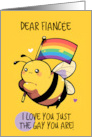 Fiancee Happy Pride Kawaii Bee with Rainbow Flag card