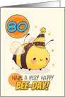 80 Years Old Happy Birthday Kawaii Bee with Birthday Hat card