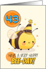 43 Years Old Happy Birthday Kawaii Bee with Birthday Hat card