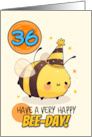 36 Years Old Happy Birthday Kawaii Bee with Birthday Hat card