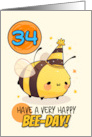 34 Years Old Happy Birthday Kawaii Bee with Birthday Hat card