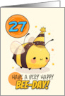 27 Years Old Happy Birthday Kawaii Bee with Birthday Hat card