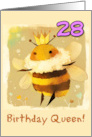 28 Years Old Happy Birthday Kawaii Queen Bee with Crown card