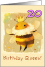 20 Years Old Happy Birthday Kawaii Queen Bee with Crown card