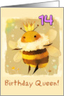 14 Years Old Happy Birthday Kawaii Queen Bee with Crown card