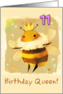 11 Years Old Happy Birthday Kawaii Queen Bee with Crown card