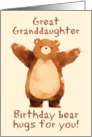Great Granddaughter Happy Birthday Bear Hugs card