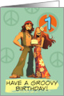 1 Year Old Happy Birthday Flower Power Hippy Couple card