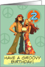2 Years Old Happy Birthday Flower Power Hippy Couple card