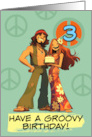 3 Years Old Happy Birthday Flower Power Hippy Couple card