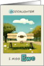 Goddaughter Miss You Sheep on Park Bench card