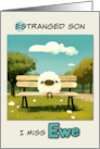 Estranged Son Miss You Sheep on Park Bench card