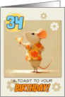 34 years Old Happy Birthday Rat with Cocktail card