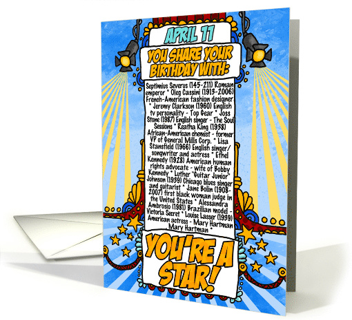 You Share Your Birthday with on April 11th card (1601780)