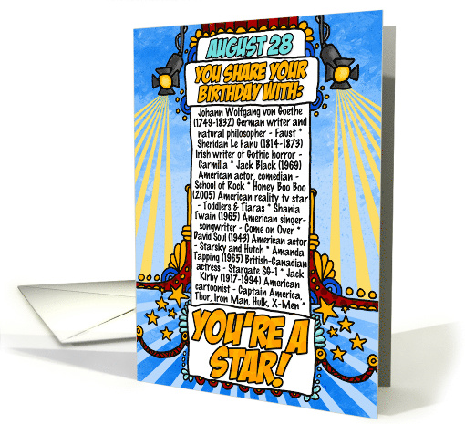 You Share Your Birthday with on August 28th card (1632316)