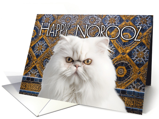 Happy Norooz Across the Miles White Persian Cat on Tiles card