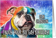 Grandson Big Gay Birthday English Bulldog card