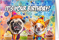 Pug and Chihuahua Cupcakes Birthday card