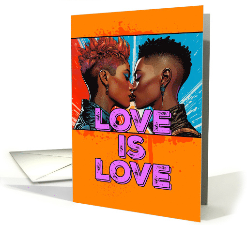 Love is Love Pride LGBTQAI Two Black Women Kissing card (1770088)