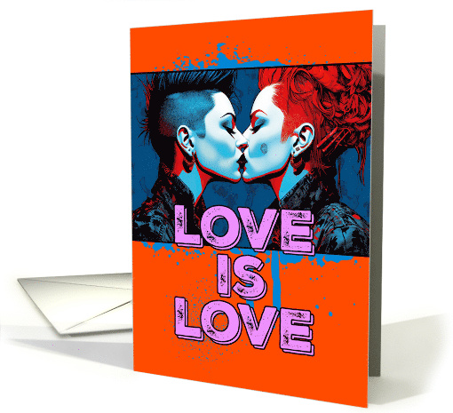 Love is Love Pride LGBTQAI Two Goth Women Kissing card (1770092)