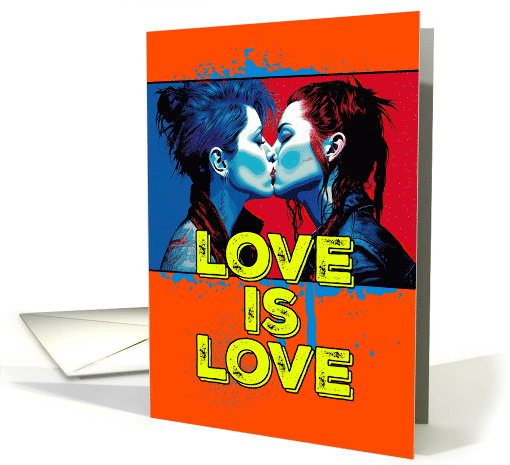 Love is Love Pride LGBTQAI Two Modern Women Kissing card (1770094)